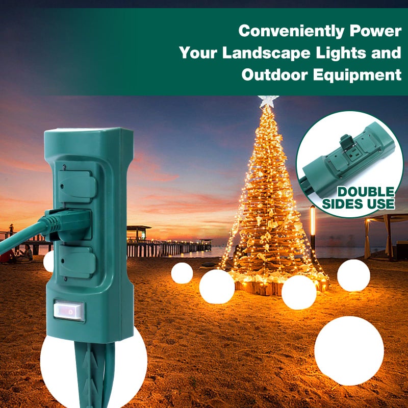MaxWorks 80710 6-Outlet Double Sided Outdoor Power Stake with Covers-14 AWG x 3C-with Overload Protection-ETL Certified, 6 Ft. Green - Image 2